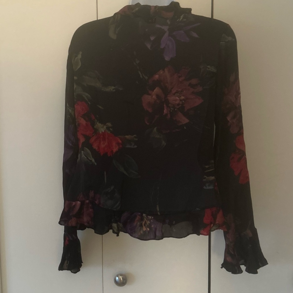 Ralph Lauren sheer Silk ruffle trim Floral Blouse 6P - Picture 8 of 9